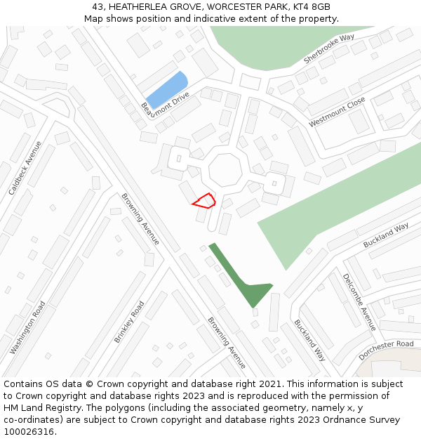43, HEATHERLEA GROVE, WORCESTER PARK, KT4 8GB: Location map and indicative extent of plot
