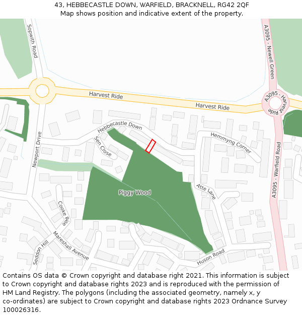 43, HEBBECASTLE DOWN, WARFIELD, BRACKNELL, RG42 2QF: Location map and indicative extent of plot