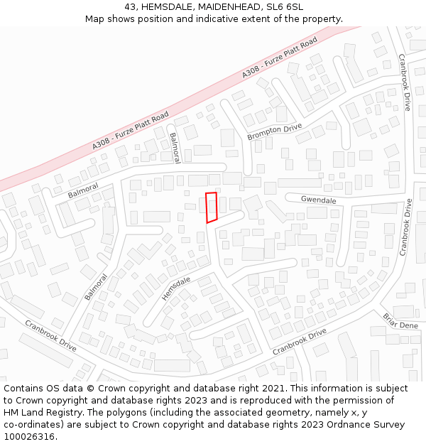 43, HEMSDALE, MAIDENHEAD, SL6 6SL: Location map and indicative extent of plot
