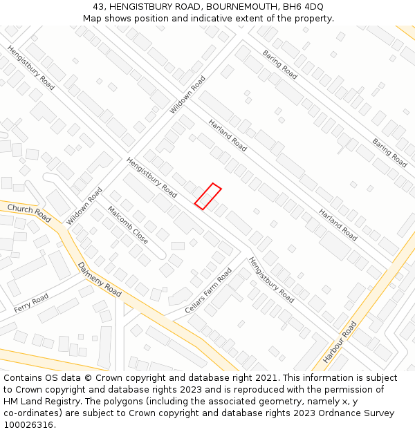 43, HENGISTBURY ROAD, BOURNEMOUTH, BH6 4DQ: Location map and indicative extent of plot