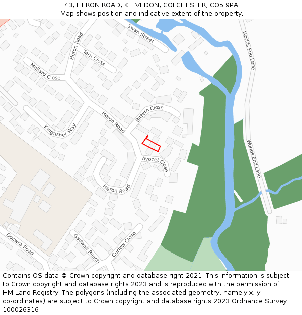 43, HERON ROAD, KELVEDON, COLCHESTER, CO5 9PA: Location map and indicative extent of plot