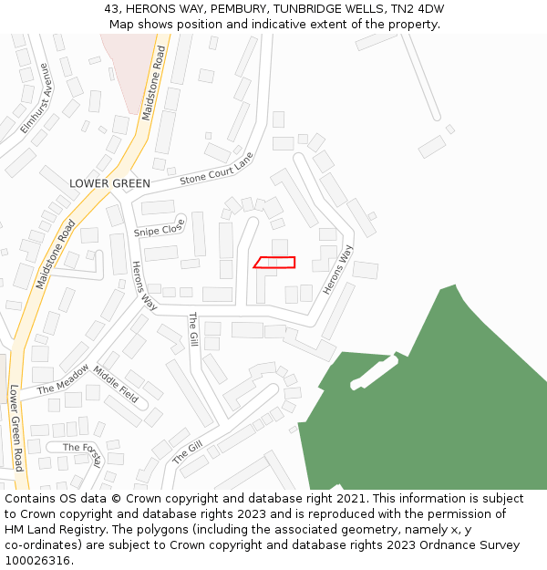 43, HERONS WAY, PEMBURY, TUNBRIDGE WELLS, TN2 4DW: Location map and indicative extent of plot