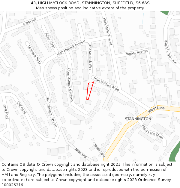 43, HIGH MATLOCK ROAD, STANNINGTON, SHEFFIELD, S6 6AS: Location map and indicative extent of plot