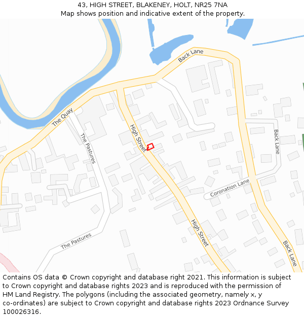 43, HIGH STREET, BLAKENEY, HOLT, NR25 7NA: Location map and indicative extent of plot