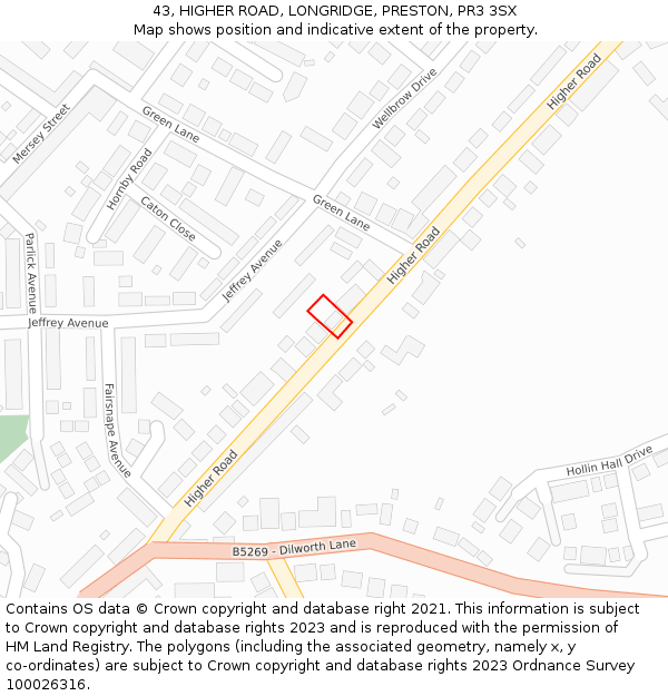 43, HIGHER ROAD, LONGRIDGE, PRESTON, PR3 3SX: Location map and indicative extent of plot