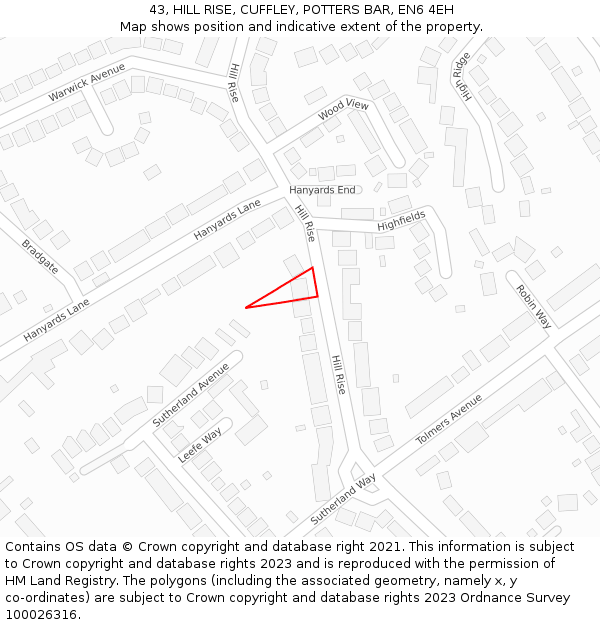 43, HILL RISE, CUFFLEY, POTTERS BAR, EN6 4EH: Location map and indicative extent of plot