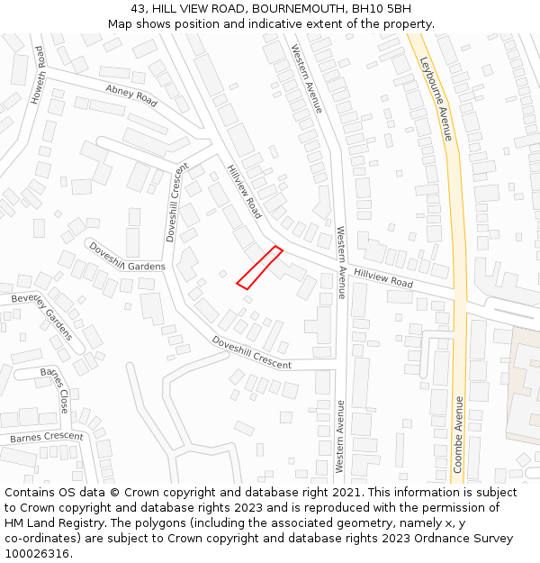 43, HILL VIEW ROAD, BOURNEMOUTH, BH10 5BH: Location map and indicative extent of plot