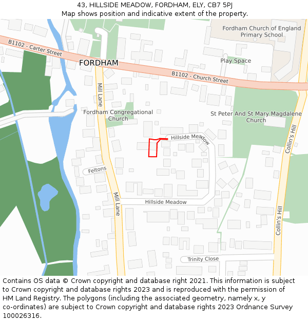 43, HILLSIDE MEADOW, FORDHAM, ELY, CB7 5PJ: Location map and indicative extent of plot