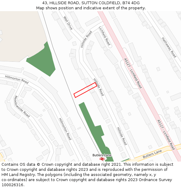 43, HILLSIDE ROAD, SUTTON COLDFIELD, B74 4DG: Location map and indicative extent of plot