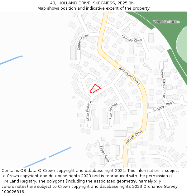 43, HOLLAND DRIVE, SKEGNESS, PE25 3NH: Location map and indicative extent of plot