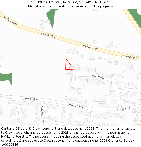 43, HOLMAN CLOSE, AYLSHAM, NORWICH, NR11 6DD: Location map and indicative extent of plot