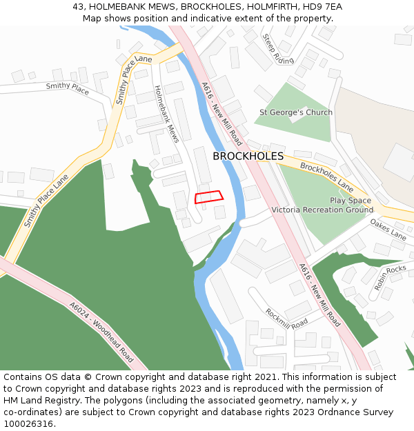 43, HOLMEBANK MEWS, BROCKHOLES, HOLMFIRTH, HD9 7EA: Location map and indicative extent of plot