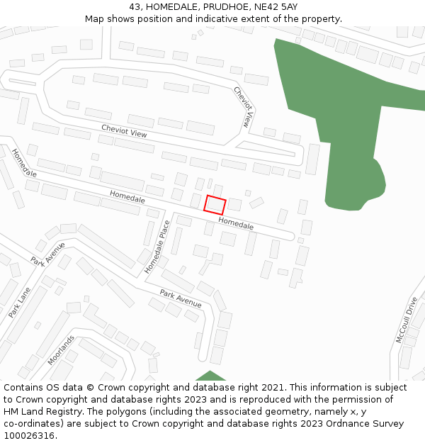 43, HOMEDALE, PRUDHOE, NE42 5AY: Location map and indicative extent of plot