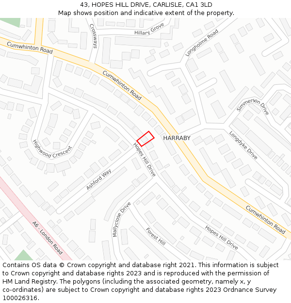 43, HOPES HILL DRIVE, CARLISLE, CA1 3LD: Location map and indicative extent of plot