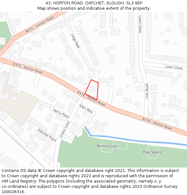 43, HORTON ROAD, DATCHET, SLOUGH, SL3 9EP: Location map and indicative extent of plot