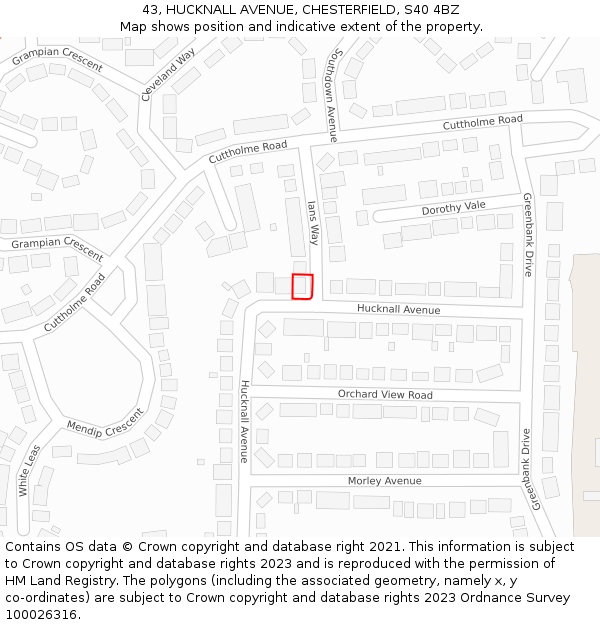 43, HUCKNALL AVENUE, CHESTERFIELD, S40 4BZ: Location map and indicative extent of plot