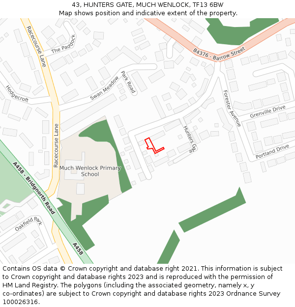 43, HUNTERS GATE, MUCH WENLOCK, TF13 6BW: Location map and indicative extent of plot