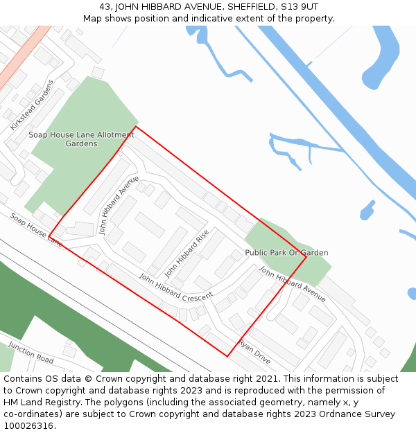 43, JOHN HIBBARD AVENUE, SHEFFIELD, S13 9UT: Location map and indicative extent of plot