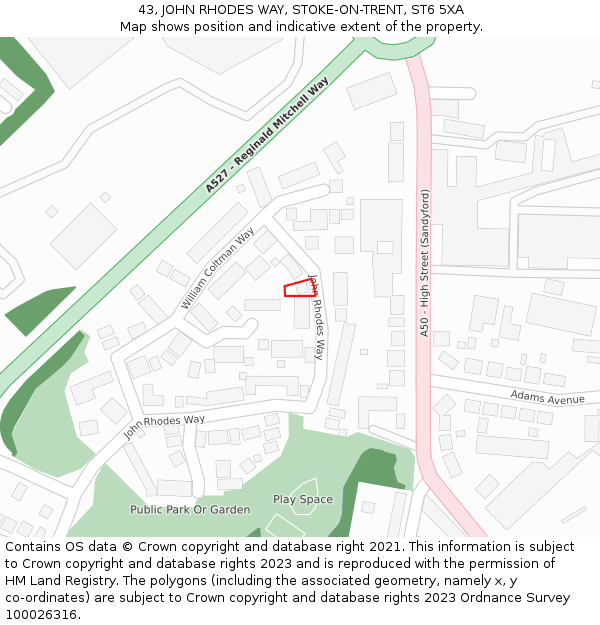 43, JOHN RHODES WAY, STOKE-ON-TRENT, ST6 5XA: Location map and indicative extent of plot