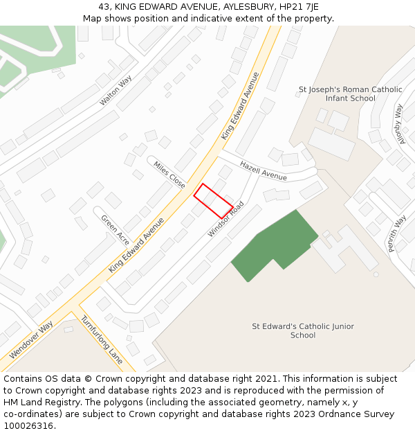43, KING EDWARD AVENUE, AYLESBURY, HP21 7JE: Location map and indicative extent of plot