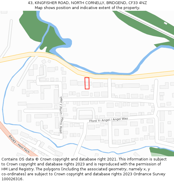 43, KINGFISHER ROAD, NORTH CORNELLY, BRIDGEND, CF33 4NZ: Location map and indicative extent of plot