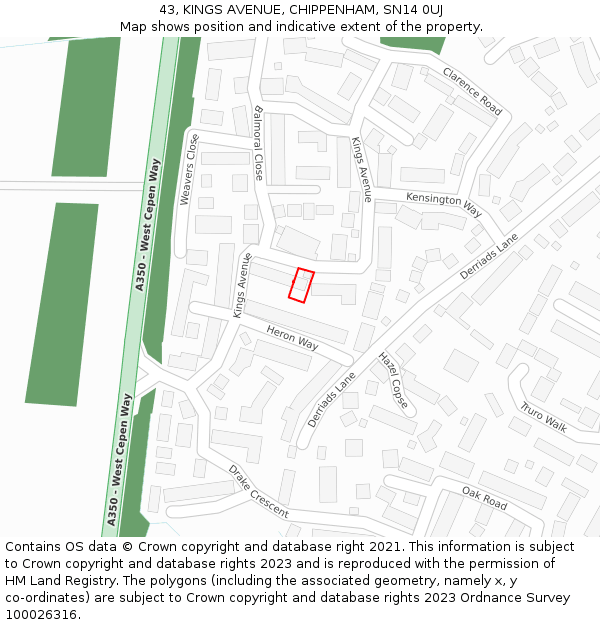 43, KINGS AVENUE, CHIPPENHAM, SN14 0UJ: Location map and indicative extent of plot