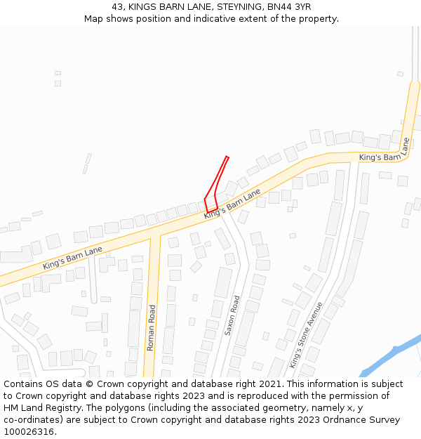 43, KINGS BARN LANE, STEYNING, BN44 3YR: Location map and indicative extent of plot