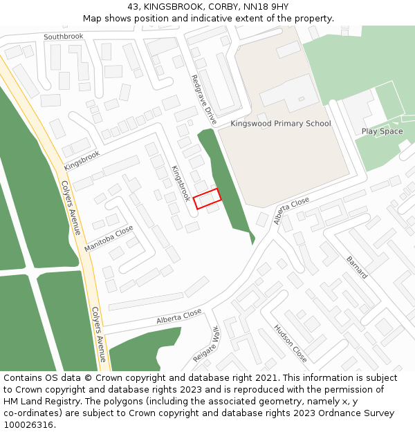 43, KINGSBROOK, CORBY, NN18 9HY: Location map and indicative extent of plot