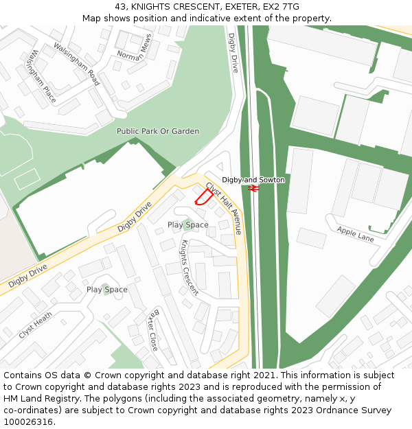 43, KNIGHTS CRESCENT, EXETER, EX2 7TG: Location map and indicative extent of plot