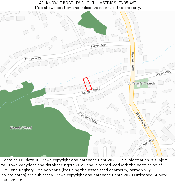 43, KNOWLE ROAD, FAIRLIGHT, HASTINGS, TN35 4AT: Location map and indicative extent of plot