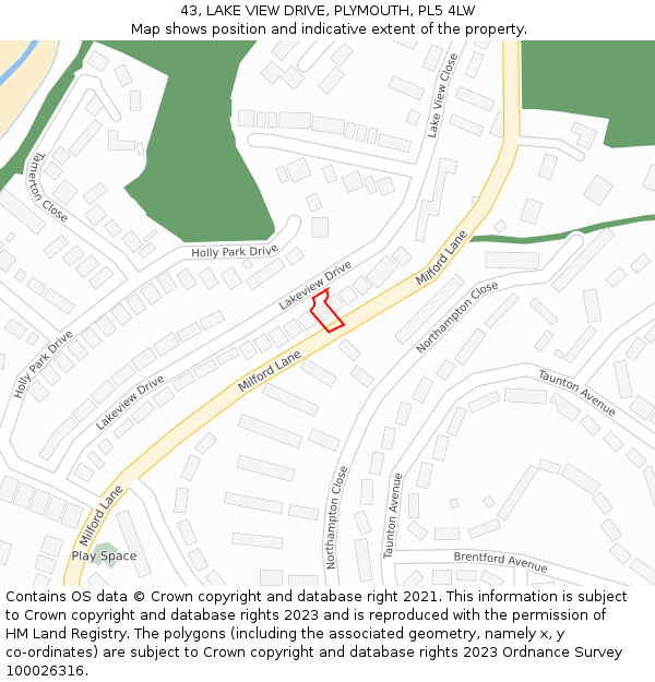 43, LAKE VIEW DRIVE, PLYMOUTH, PL5 4LW: Location map and indicative extent of plot
