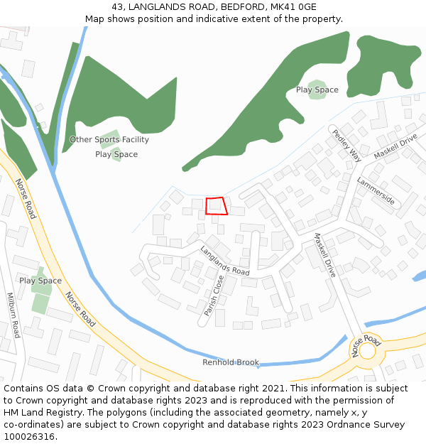 43, LANGLANDS ROAD, BEDFORD, MK41 0GE: Location map and indicative extent of plot
