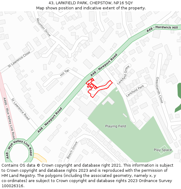 43, LARKFIELD PARK, CHEPSTOW, NP16 5QY: Location map and indicative extent of plot