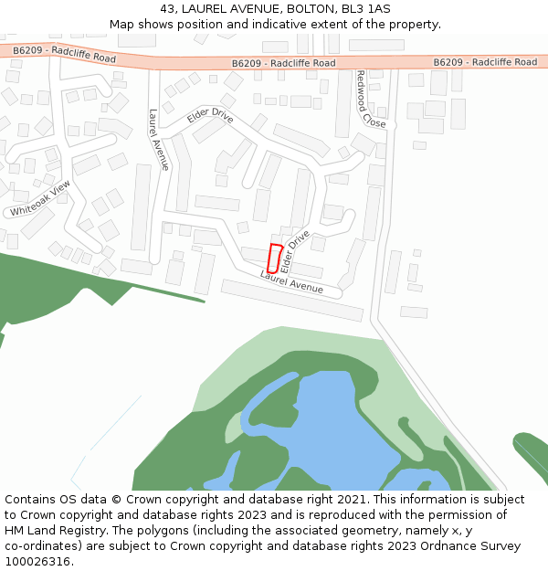 43, LAUREL AVENUE, BOLTON, BL3 1AS: Location map and indicative extent of plot
