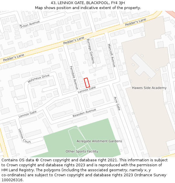 43, LENNOX GATE, BLACKPOOL, FY4 3JH: Location map and indicative extent of plot