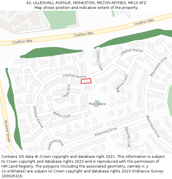 43, LILLESHALL AVENUE, MONKSTON, MILTON KEYNES, MK10 9FZ: Location map and indicative extent of plot