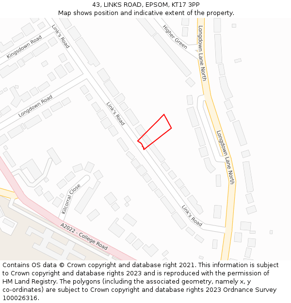 43, LINKS ROAD, EPSOM, KT17 3PP: Location map and indicative extent of plot