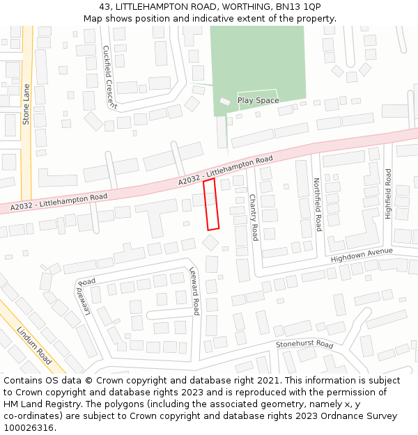 43, LITTLEHAMPTON ROAD, WORTHING, BN13 1QP: Location map and indicative extent of plot