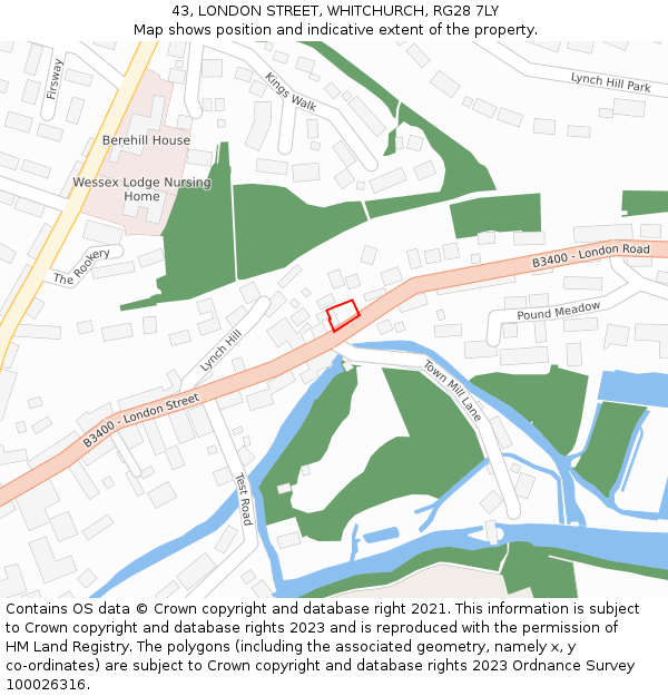 43, LONDON STREET, WHITCHURCH, RG28 7LY: Location map and indicative extent of plot