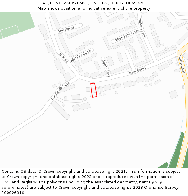 43, LONGLANDS LANE, FINDERN, DERBY, DE65 6AH: Location map and indicative extent of plot