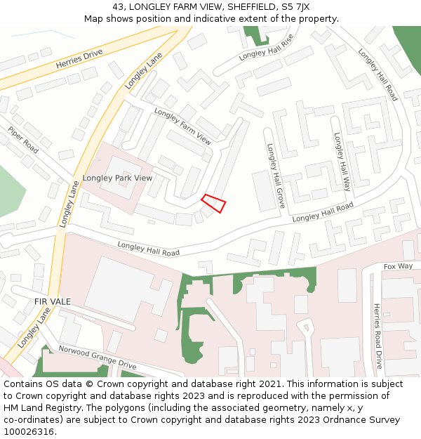 43, LONGLEY FARM VIEW, SHEFFIELD, S5 7JX: Location map and indicative extent of plot