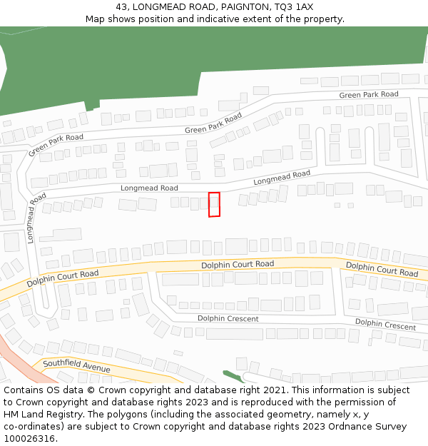 43, LONGMEAD ROAD, PAIGNTON, TQ3 1AX: Location map and indicative extent of plot