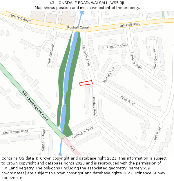 43, LONSDALE ROAD, WALSALL, WS5 3JL: Location map and indicative extent of plot