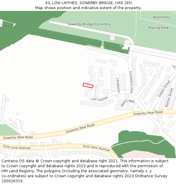 43, LOW LAITHES, SOWERBY BRIDGE, HX6 1EN: Location map and indicative extent of plot