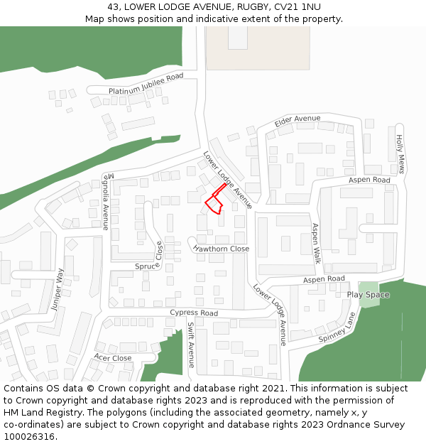 43, LOWER LODGE AVENUE, RUGBY, CV21 1NU: Location map and indicative extent of plot