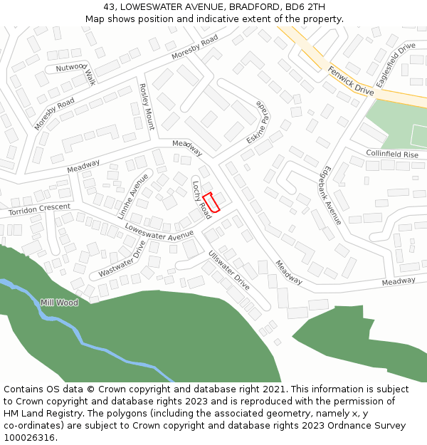 43, LOWESWATER AVENUE, BRADFORD, BD6 2TH: Location map and indicative extent of plot