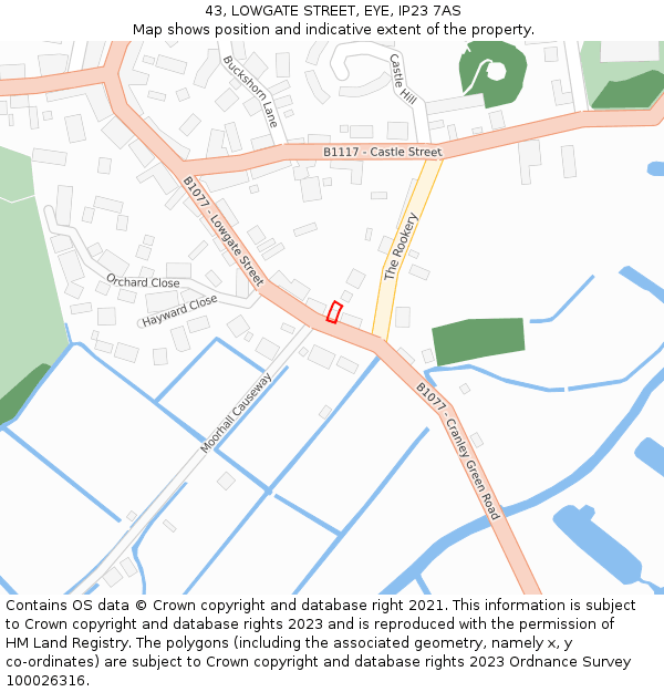43, LOWGATE STREET, EYE, IP23 7AS: Location map and indicative extent of plot