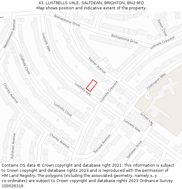 43, LUSTRELLS VALE, SALTDEAN, BRIGHTON, BN2 8FD: Location map and indicative extent of plot