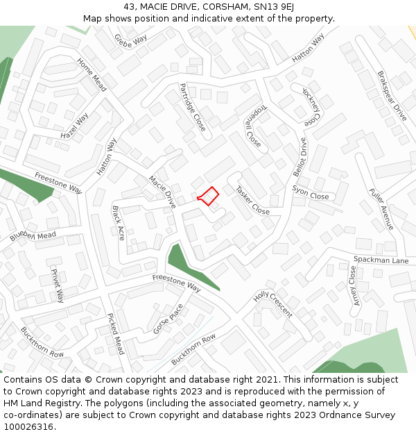 43, MACIE DRIVE, CORSHAM, SN13 9EJ: Location map and indicative extent of plot