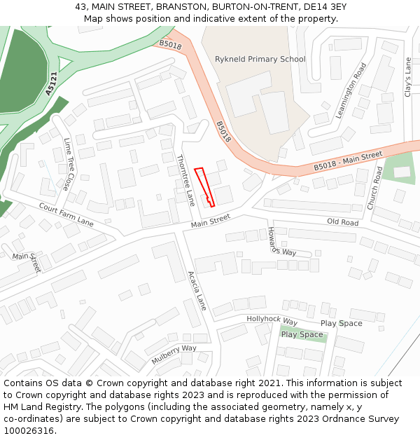 43, MAIN STREET, BRANSTON, BURTON-ON-TRENT, DE14 3EY: Location map and indicative extent of plot